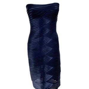 NEW WITH TAG. EUC MIDNIGHT BLUE BCBG BEVERLY SATIN STRAPLESS DRESS SIZE 8.